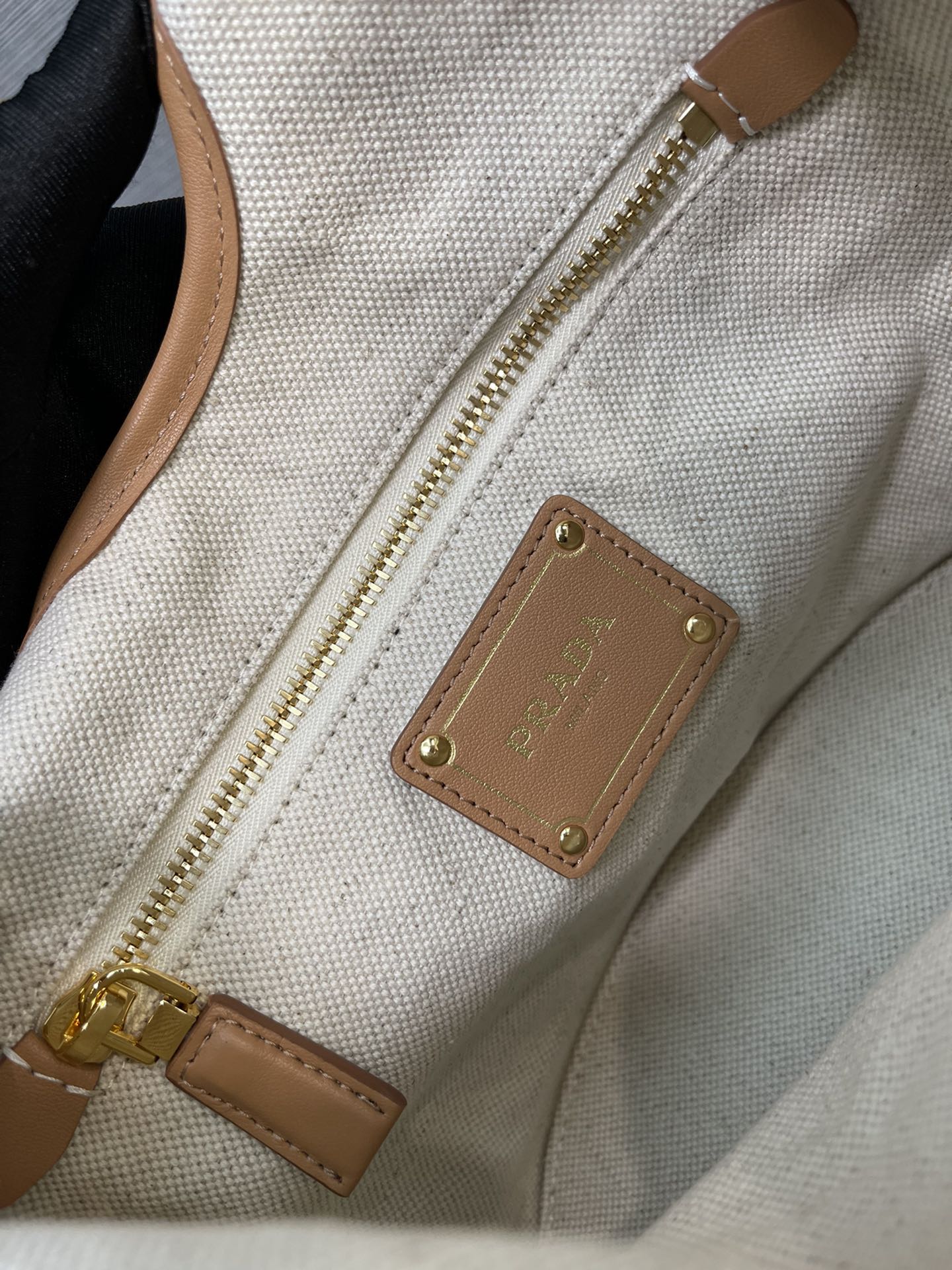 Prada Linen Blend And Leather Mini Buckle Bag Natural 1BE074